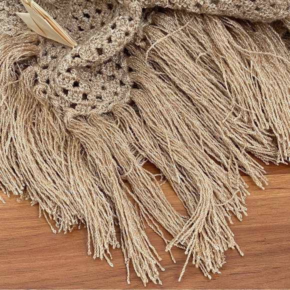 MIREMAR Natural Beige Tan Crochet Fringe Bohemian Boho Top One Size - Picture 13 of 15